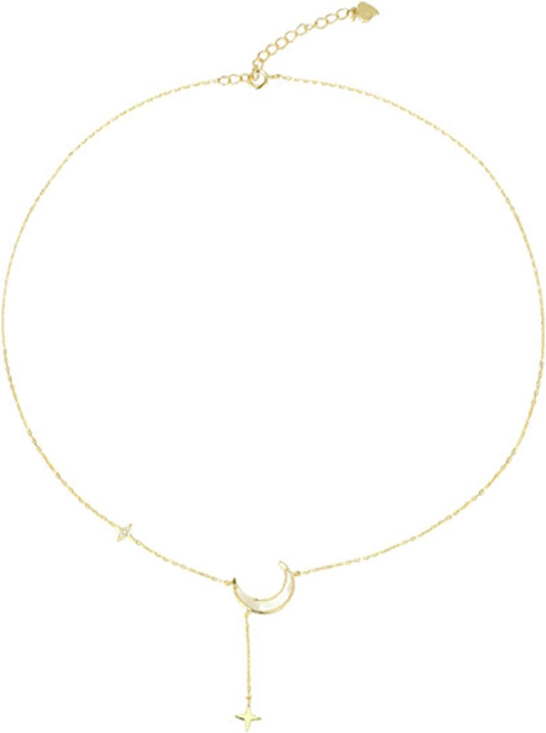 Bijoux délicats, Collier Unique au Design Croissant de Lune, Petite étoile, Pendentif Ras du Cou en Or délicat pour Femmes et Filles