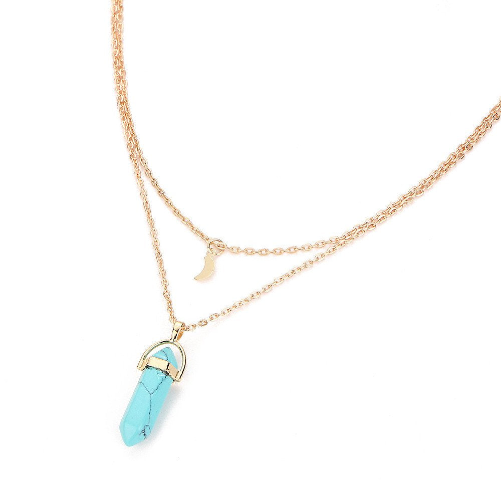 Routefuture Collier Femme Multicouche Irrégulier Cristal Pendentif, Bijoux Chaîne Cadeau pour Filles, Dames, Amie, Maman