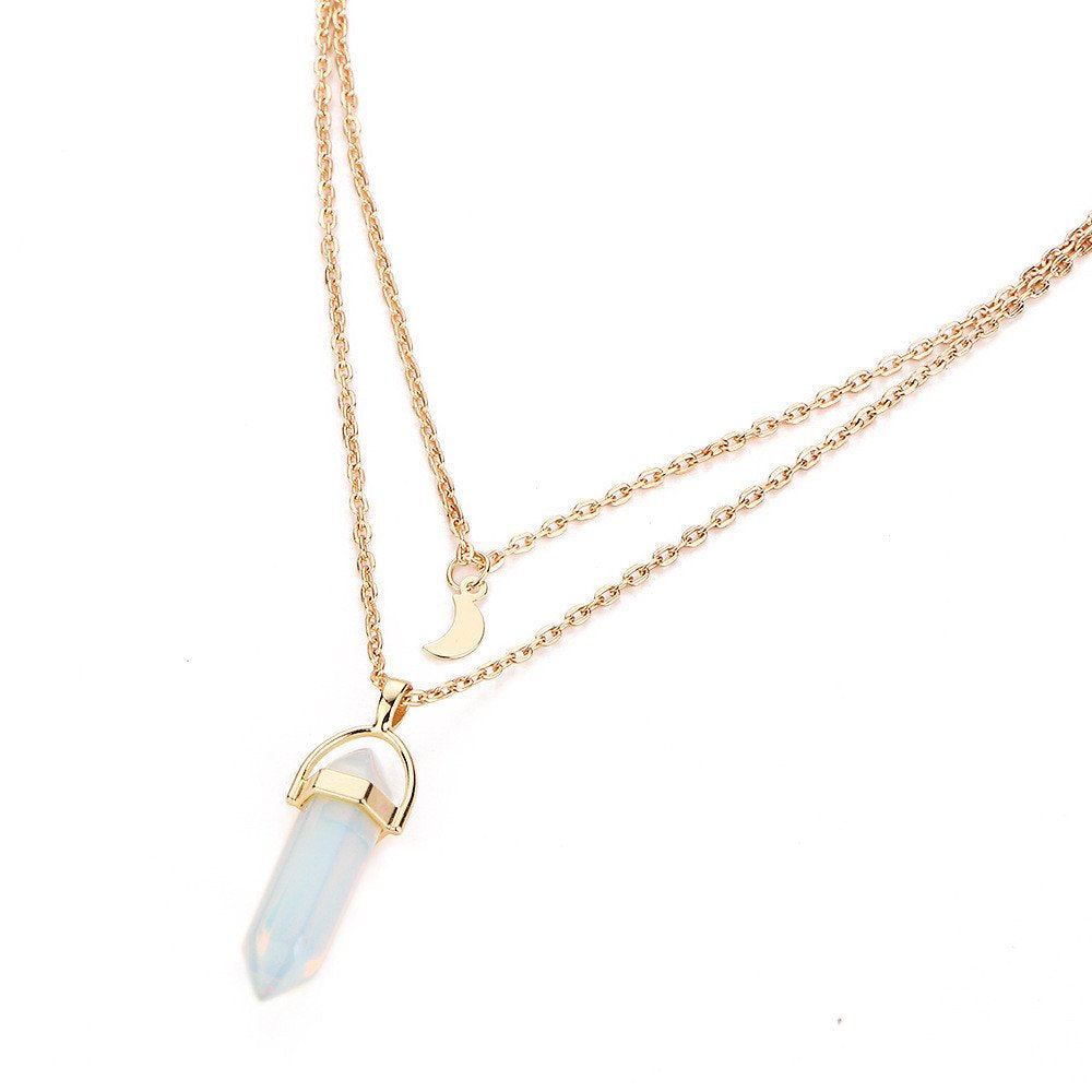 Routefuture Collier Femme Multicouche Irrégulier Cristal Pendentif, Bijoux Chaîne Cadeau pour Filles, Dames, Amie, Maman