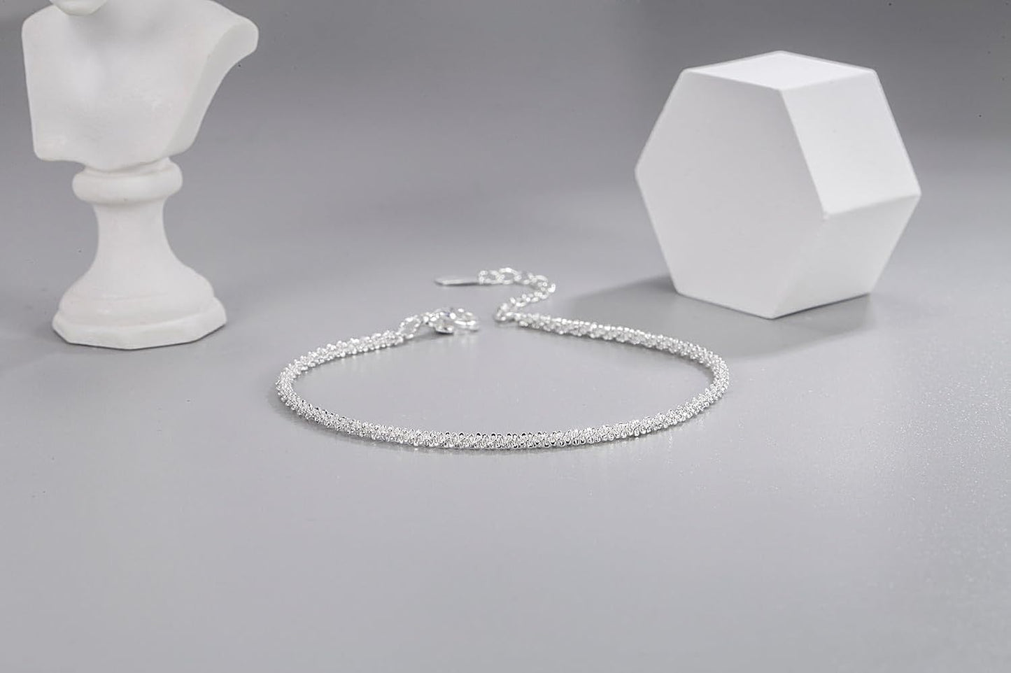JOATVEE Bracelet étincelant pour femme en argent 925 réglable avec fleurs de gypsophile écrasées simple hypoallergénique de bijoux pour femmes filles