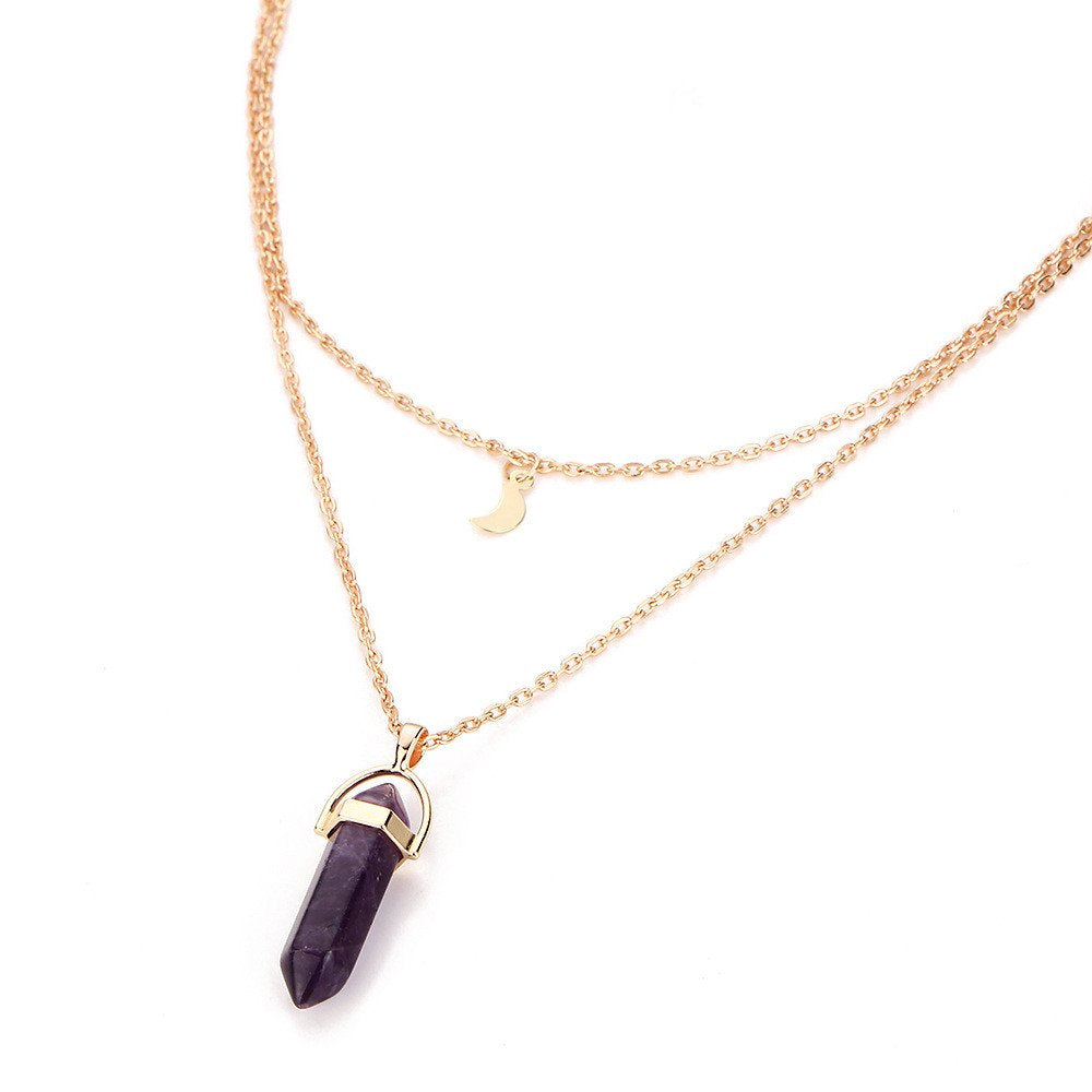 Routefuture Collier Femme Multicouche Irrégulier Cristal Pendentif, Bijoux Chaîne Cadeau pour Filles, Dames, Amie, Maman