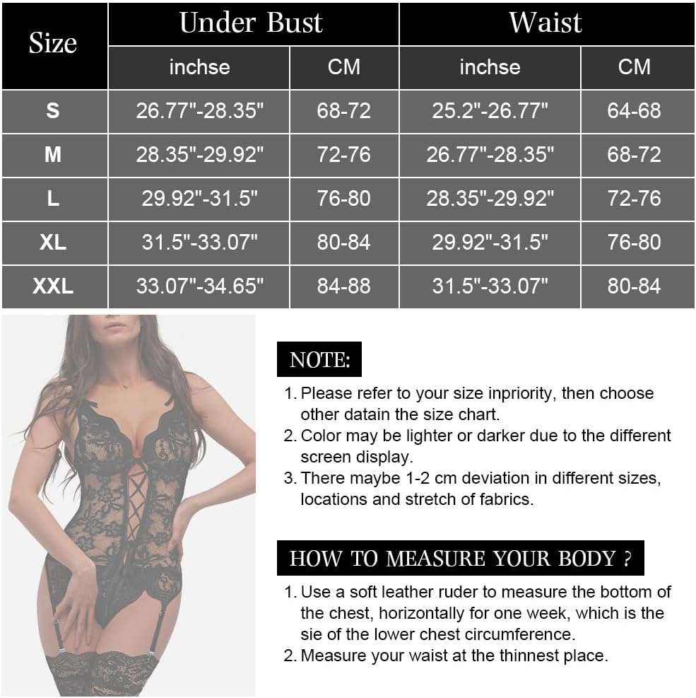 AUYAO Ensembles de Lingerie Femme, Body Porte Jarretelle Bande Cuisse Babydolls sous Vetements Cuisse Jarretière, Teddy Babydoll Vêtement de Nuit Ensemble Lingerie, Lingerie RéSille Ensemble(Noir-M)