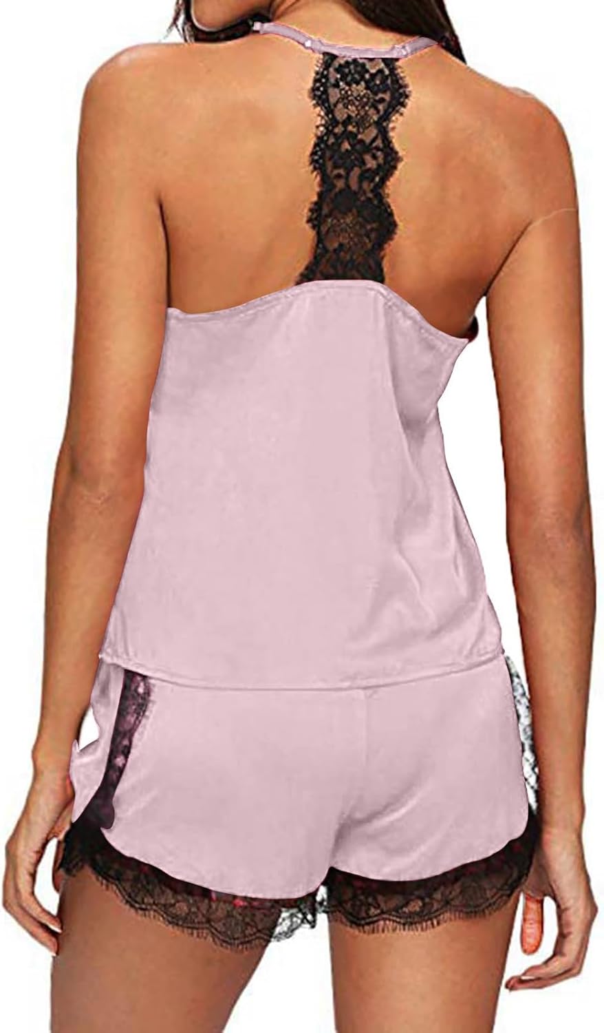 KQIVAM Ensembles de Pyjama Femmes Sexy Chic été Caraco Satin en Soie Short Dentelle 2 Pièce Court Mignon Doux Bas de Pyjamas Pyjashort Nuisette Lingerie Nuit Sleepwear Col en V Homewear pour Femme