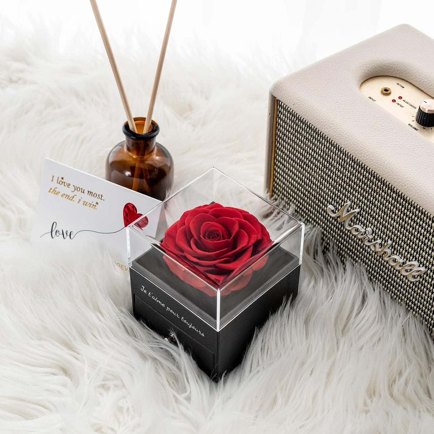 Miofula Rose Eternelle Cadeau Femme, Rose Éternelle avec Argent 925 Collier Boucles d'oreilles Bijoux Cadeau Anniversaire Femme, Préservée Rose Cadeau pour Elle la Noël, Saint-Valentin, Fête des mères