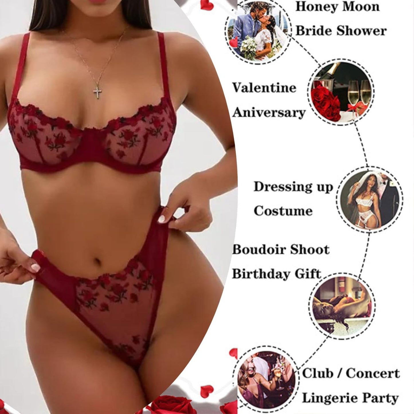 ROSVAJFY Ensemble de Lingerie Sexy pour Femme en Dentelle Broderie Florale, Soutien Gorge à Armatures et Culotte 2 Pièces, Coquine sous Vetements Feminins Hot Push Up Nuisettes