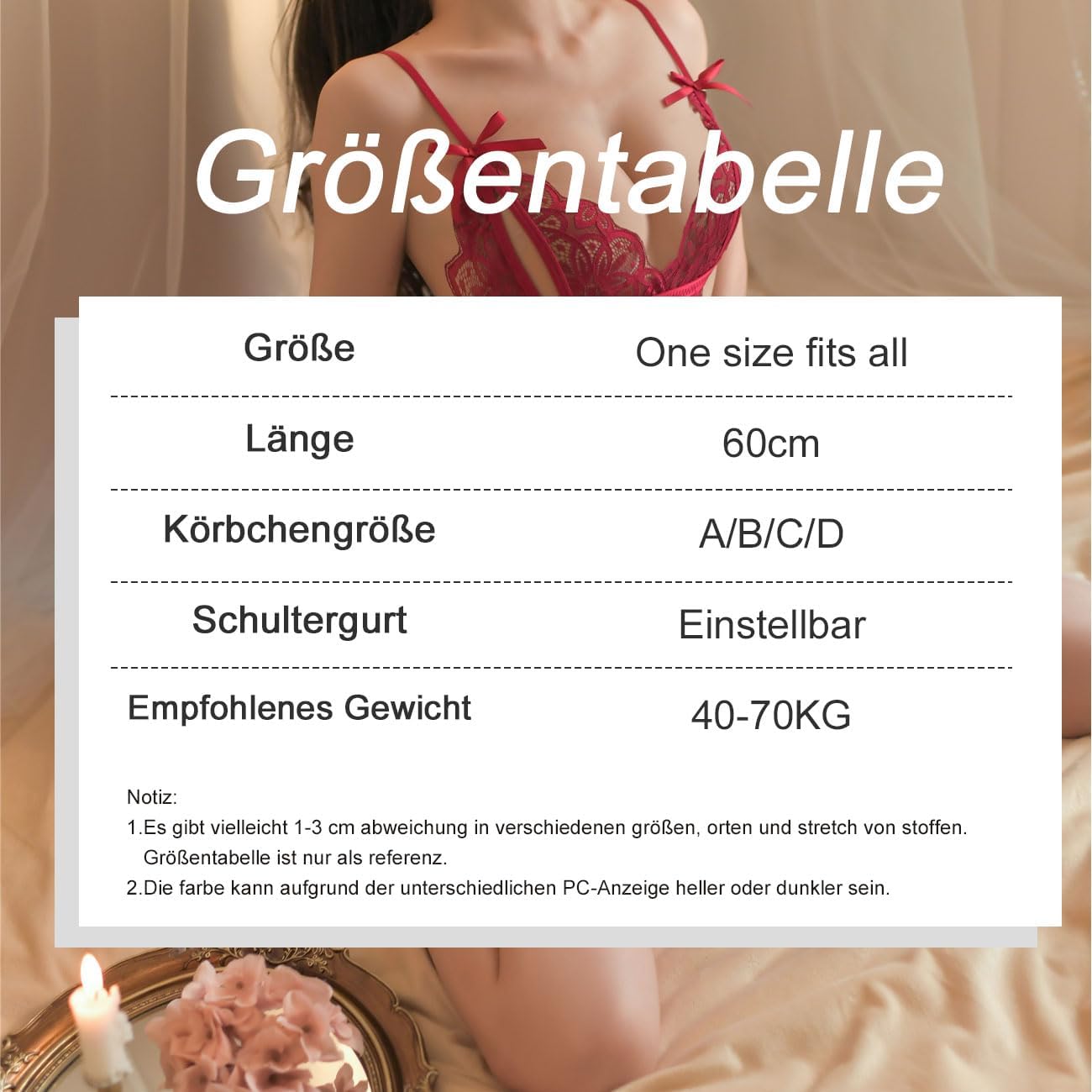 Auriselle Ensemble Lingerie Sexy Femme Body Nuit Erotique Dentelle Translucide Lanières Arc Trou Soutien-Gorge Culotte Réglable Ouvert Nuisette Parfaite Lingerie de Charme, Taille Unique Noir/Rouge