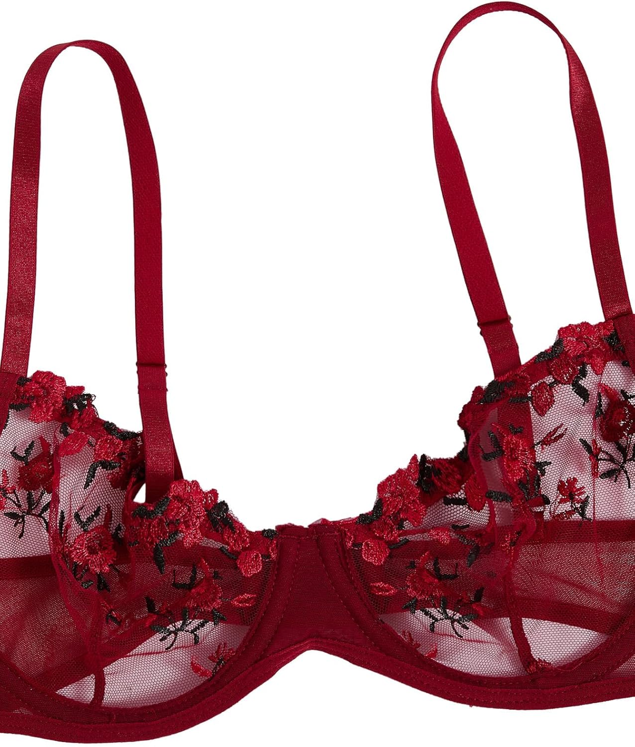 ROSVAJFY Ensemble de Lingerie Sexy pour Femme en Dentelle Broderie Florale, Soutien Gorge à Armatures et Culotte 2 Pièces, Coquine sous Vetements Feminins Hot Push Up Nuisettes