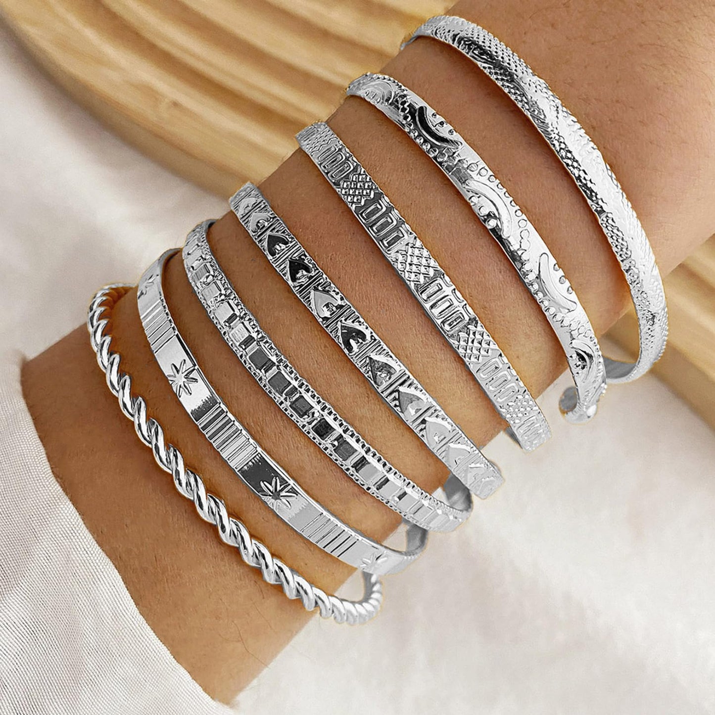 ikappy 7Pcs Vintage Élégant Twist Bracelet pour Femmes Filles Exagéré Personnalisé Réglable Ouverture Bracelet Bijoux Accessoires Cadeaux