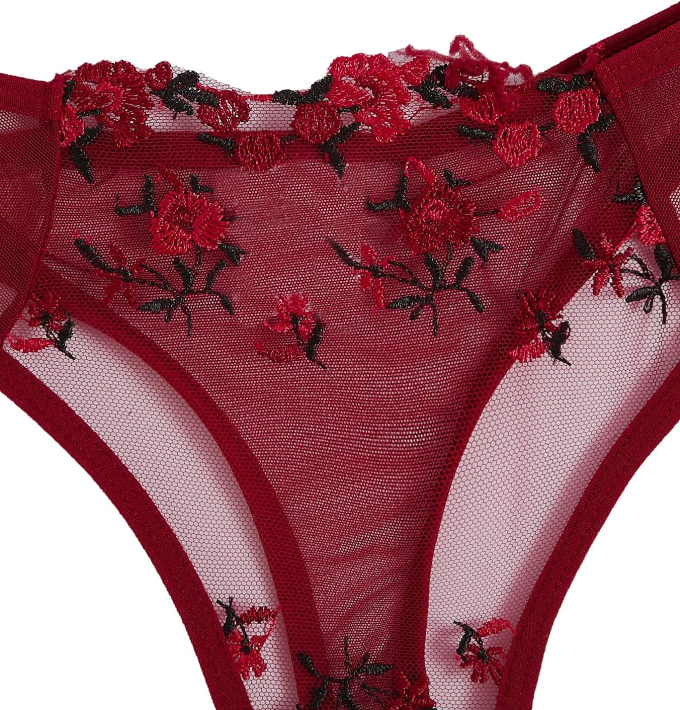 ROSVAJFY Ensemble de Lingerie Sexy pour Femme en Dentelle Broderie Florale, Soutien Gorge à Armatures et Culotte 2 Pièces, Coquine sous Vetements Feminins Hot Push Up Nuisettes