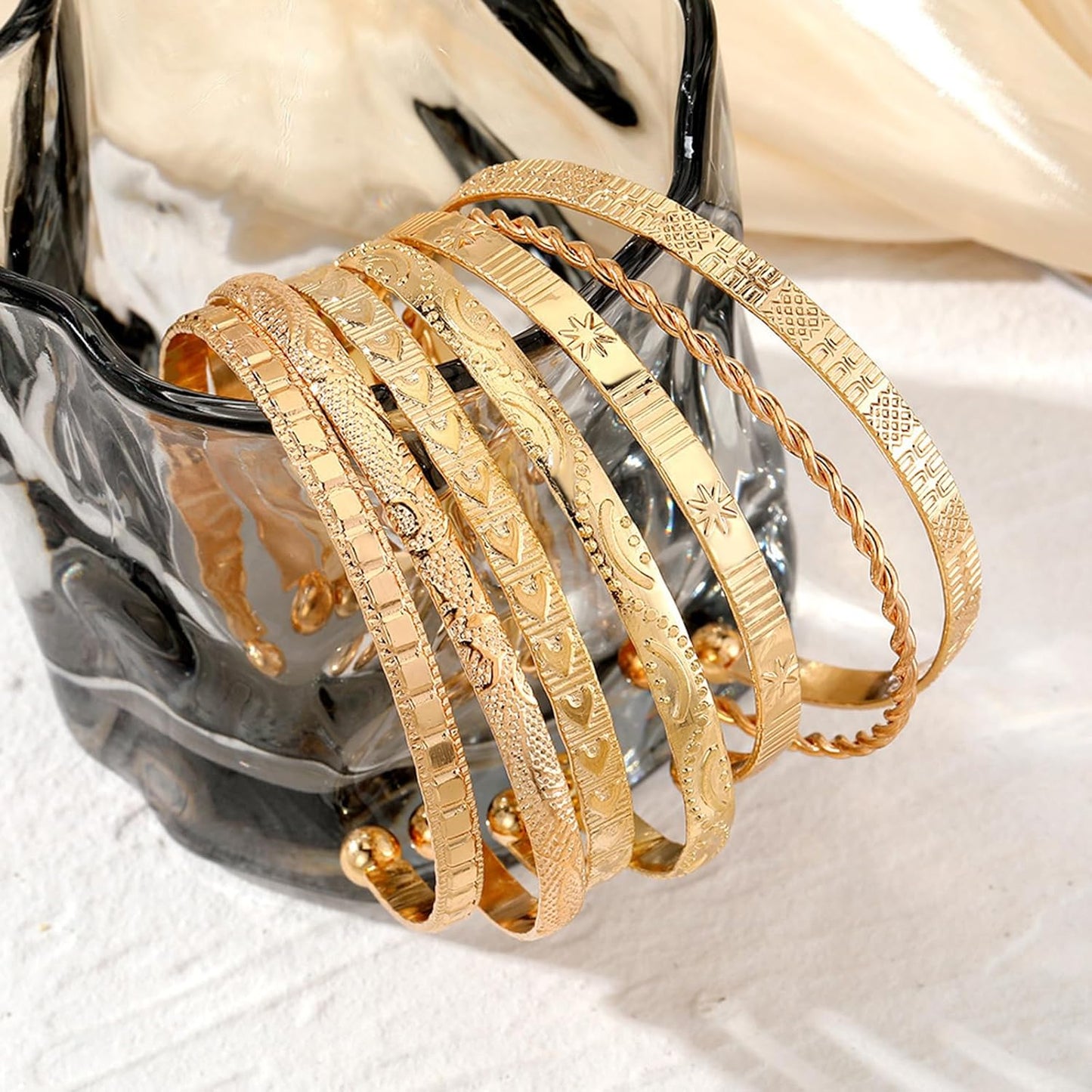 ikappy 7Pcs Vintage Élégant Twist Bracelet pour Femmes Filles Exagéré Personnalisé Réglable Ouverture Bracelet Bijoux Accessoires Cadeaux