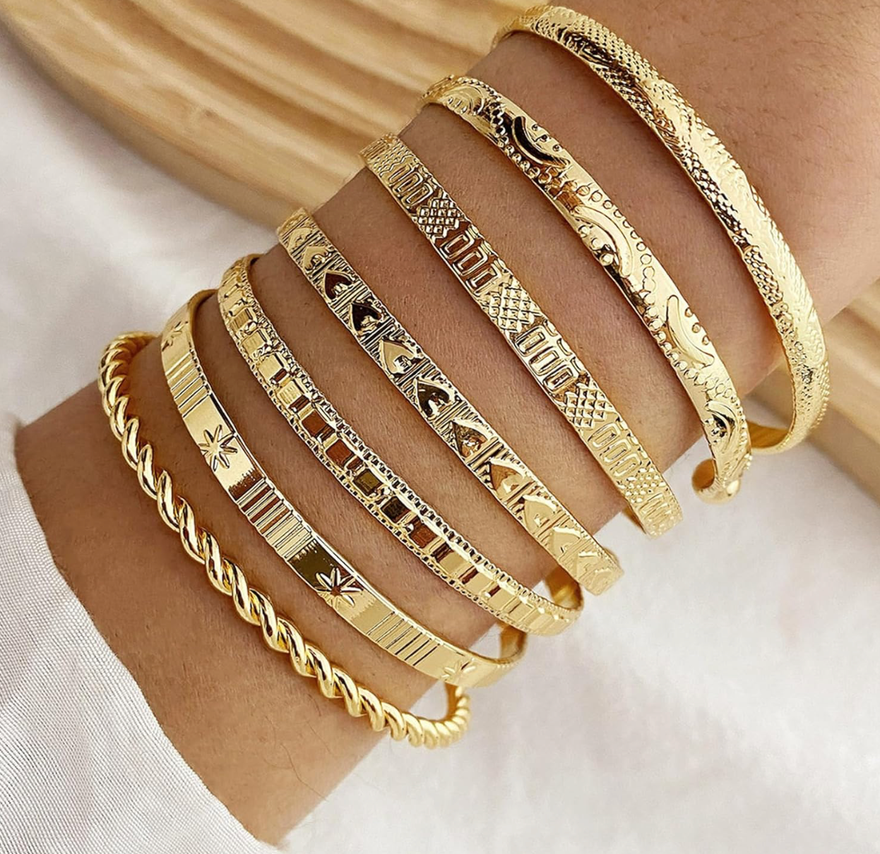 ikappy 7Pcs Vintage Élégant Twist Bracelet pour Femmes Filles Exagéré Personnalisé Réglable Ouverture Bracelet Bijoux Accessoires Cadeaux