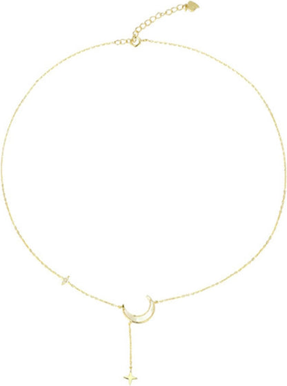 Bijoux délicats, Collier Unique au Design Croissant de Lune, Petite étoile, Pendentif Ras du Cou en Or délicat pour Femmes et Filles