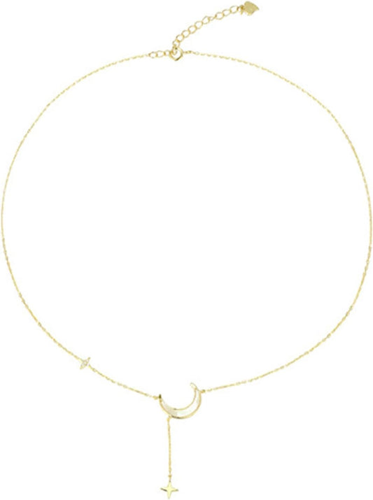 Bijoux délicats, Collier Unique au Design Croissant de Lune, Petite étoile, Pendentif Ras du Cou en Or délicat pour Femmes et Filles