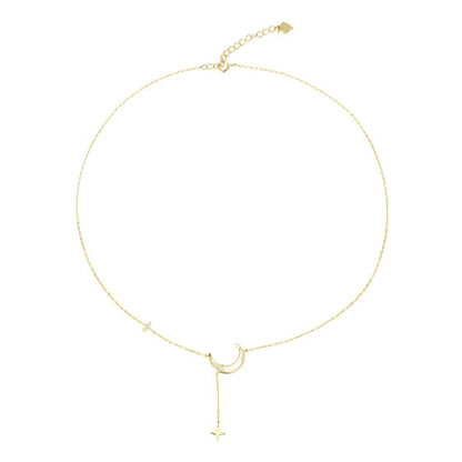 Bijoux délicats, Collier Unique au Design Croissant de Lune, Petite étoile, Pendentif Ras du Cou en Or délicat pour Femmes et Filles