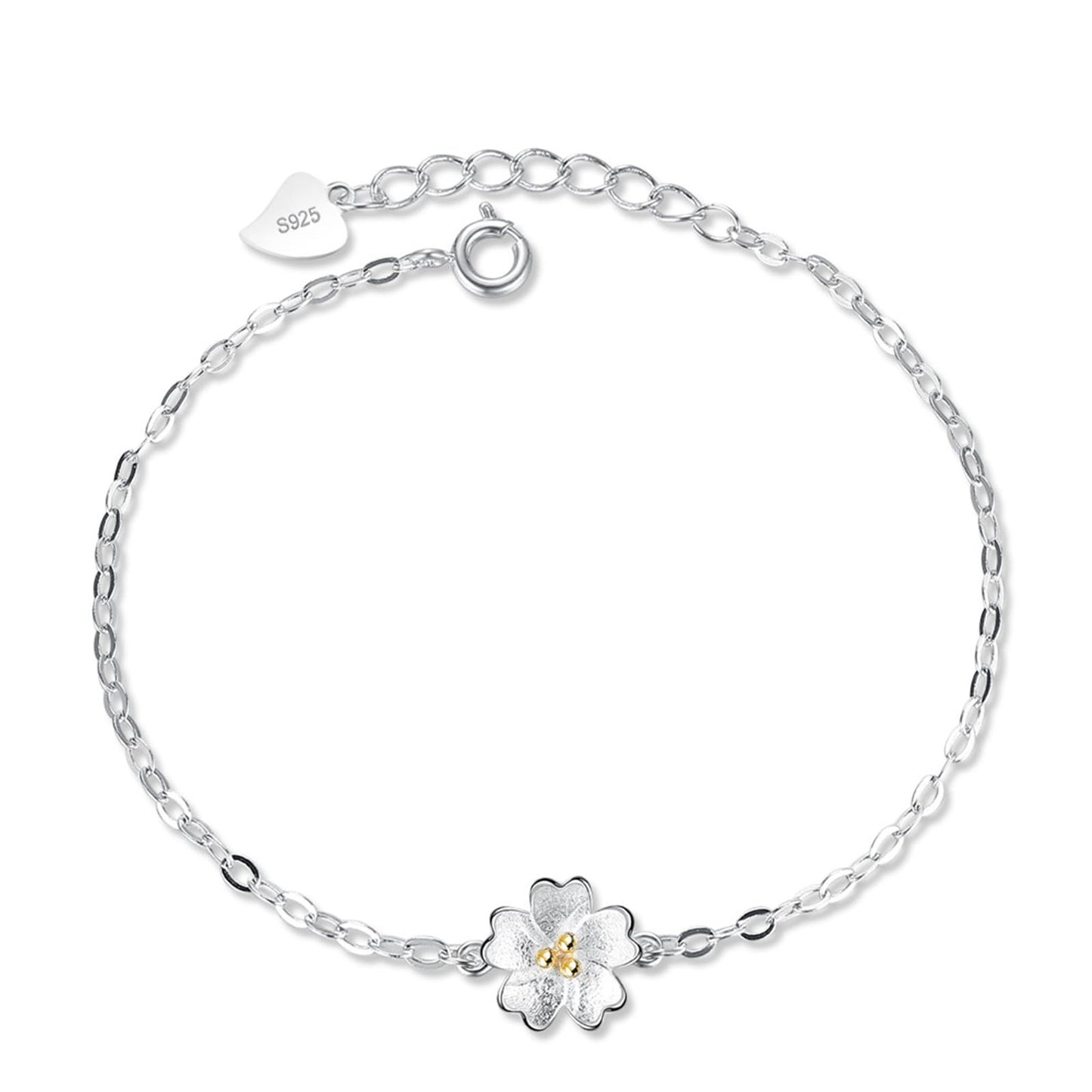 JOATVEE Bracelet à Fleurs en Argent 925 Bracelet à Thème Fleurs de Cerisier pour Femmes Filles Adolescentes Bijoux de Mode Simple Bracelet Chaîne Croix Cadeaux d'Anniversaire