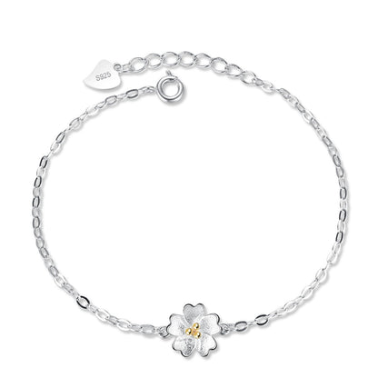 JOATVEE Bracelet à Fleurs en Argent 925 Bracelet à Thème Fleurs de Cerisier pour Femmes Filles Adolescentes Bijoux de Mode Simple Bracelet Chaîne Croix Cadeaux d'Anniversaire