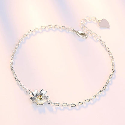 JOATVEE Bracelet à Fleurs en Argent 925 Bracelet à Thème Fleurs de Cerisier pour Femmes Filles Adolescentes Bijoux de Mode Simple Bracelet Chaîne Croix Cadeaux d'Anniversaire