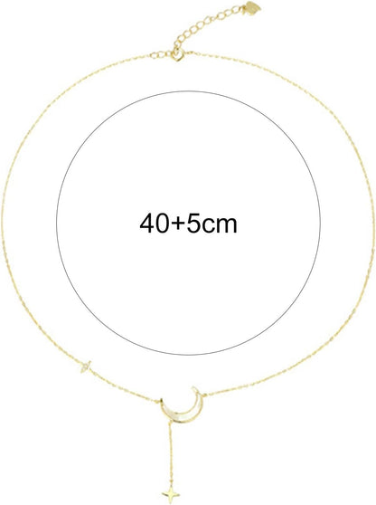 Bijoux délicats, Collier Unique au Design Croissant de Lune, Petite étoile, Pendentif Ras du Cou en Or délicat pour Femmes et Filles