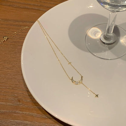 Bijoux délicats, Collier Unique au Design Croissant de Lune, Petite étoile, Pendentif Ras du Cou en Or délicat pour Femmes et Filles