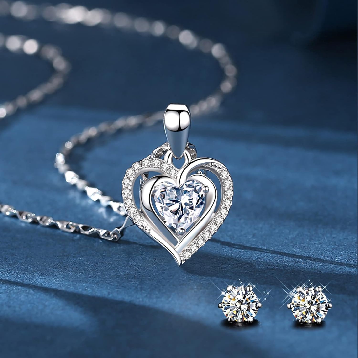 Miofula Rose Eternelle Cadeau Femme, Rose Éternelle avec Argent 925 Collier Boucles d'oreilles Bijoux Cadeau Anniversaire Femme, Préservée Rose Cadeau pour Elle la Noël, Saint-Valentin, Fête des mères