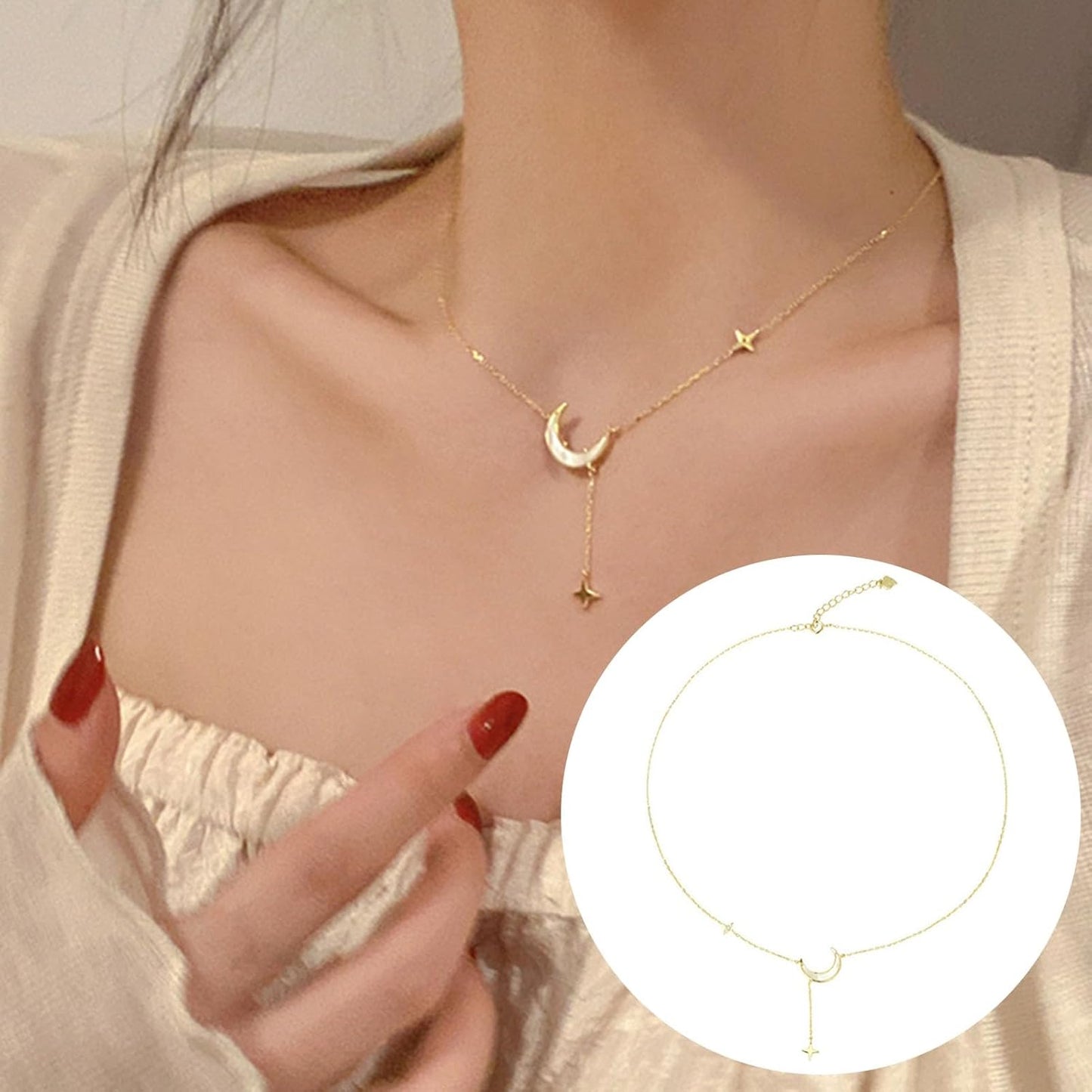 Bijoux délicats, Collier Unique au Design Croissant de Lune, Petite étoile, Pendentif Ras du Cou en Or délicat pour Femmes et Filles