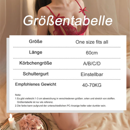 Auriselle Ensemble Lingerie Sexy Femme Body Nuit Erotique Dentelle Translucide Lanières Arc Trou Soutien-Gorge Culotte Réglable Ouvert Nuisette Parfaite Lingerie de Charme, Taille Unique Noir/Rouge