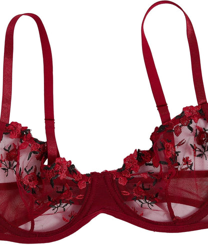 ROSVAJFY Ensemble de Lingerie Sexy pour Femme en Dentelle Broderie Florale, Soutien Gorge à Armatures et Culotte 2 Pièces, Coquine sous Vetements Feminins Hot Push Up Nuisettes