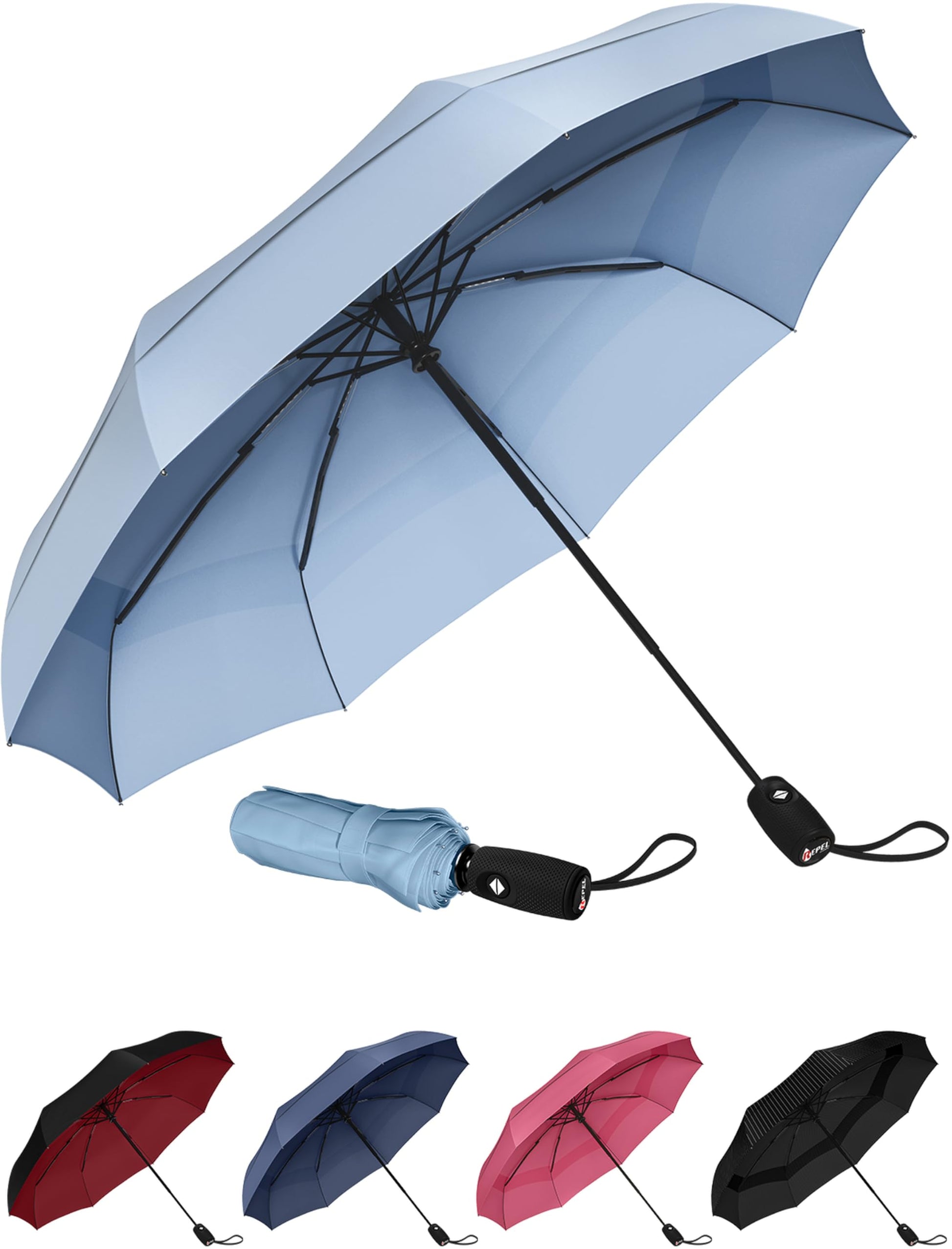 Repel Umbrella Windproof Travel Umbrellas for Rain - Easy Auto Open Close, Durable & Compact Umbrella, Strong Fiberglass Frame, Waterproof Canopy - Backpack, Purse, Portable Umbrella for Travel