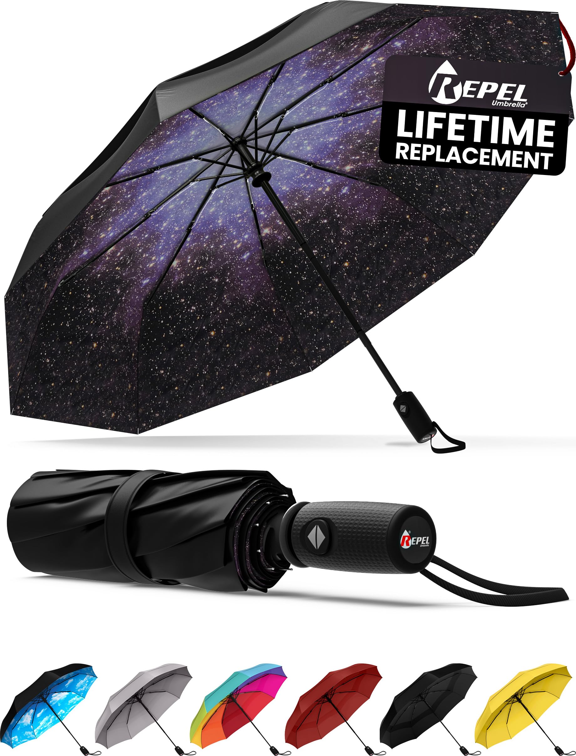 Repel Umbrella Windproof Travel Umbrellas for Rain - Easy Auto Open Close, Durable & Compact Umbrella, Strong Fiberglass Frame, Waterproof Canopy - Backpack, Purse, Portable Umbrella for Travel