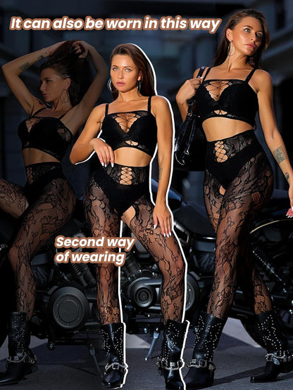Buitifo Ensemble de Lingerie Femme Fishnet Babydoll Bodysuit Nuit Sexy Dentelle 2 Pièces