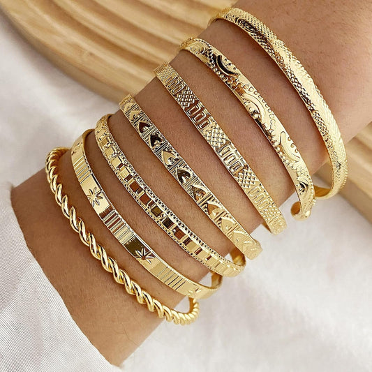 ikappy 7Pcs Vintage Élégant Twist Bracelet pour Femmes Filles Exagéré Personnalisé Réglable Ouverture Bracelet Bijoux Accessoires Cadeaux